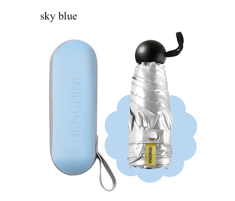 Mini sombrilla plegable para mujer, protección solar Anti-UV UPF50 + paraguas de bolsillo con pegamento de titanio plata: Sky Blue