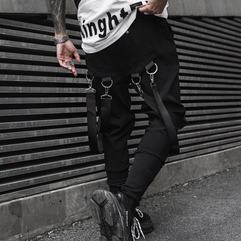 Men Ribbon Casual Harem Pant Streetwear Punk Hip Hop Cargo Trousers Joggers Sweatpant Male Dancing Pant