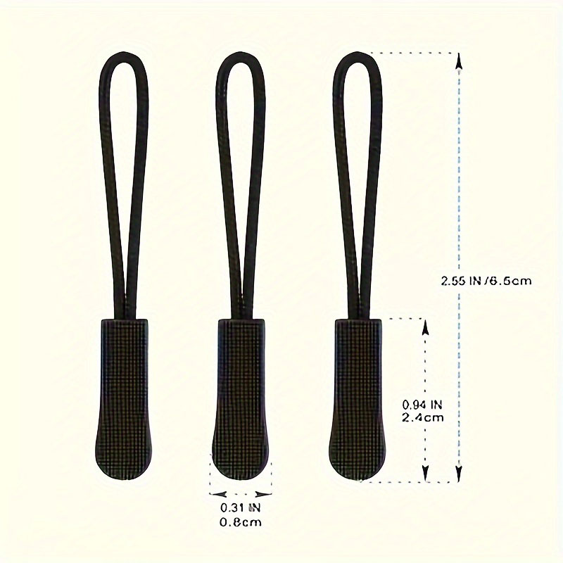 10 black plastic zipper puller, durable PVC zipper puller, suitable for bags, backpacks, clothes, suitcases, etc