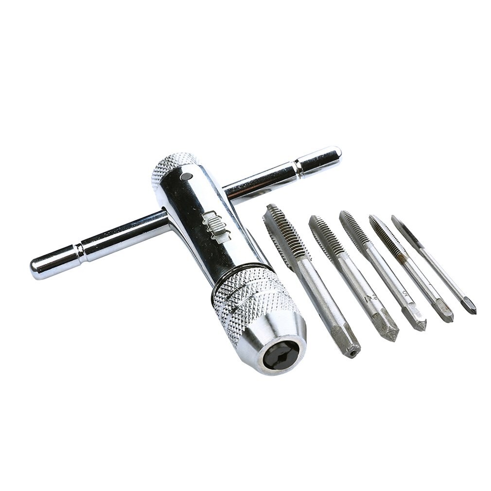 Verstelbare t-greep ratel tapsleutel machinistengereedschap gedraaide draad tappen handtapsleutel t-vormige tap scharnier handgereedschap: Met 5pc- draads kraan