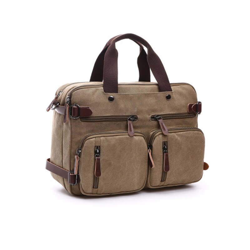 Casual canvas business aktetas multifunctionele handtas herenrugzak schoudertas crossbody 17 inch laptop ipad reiskoffer: L kaki