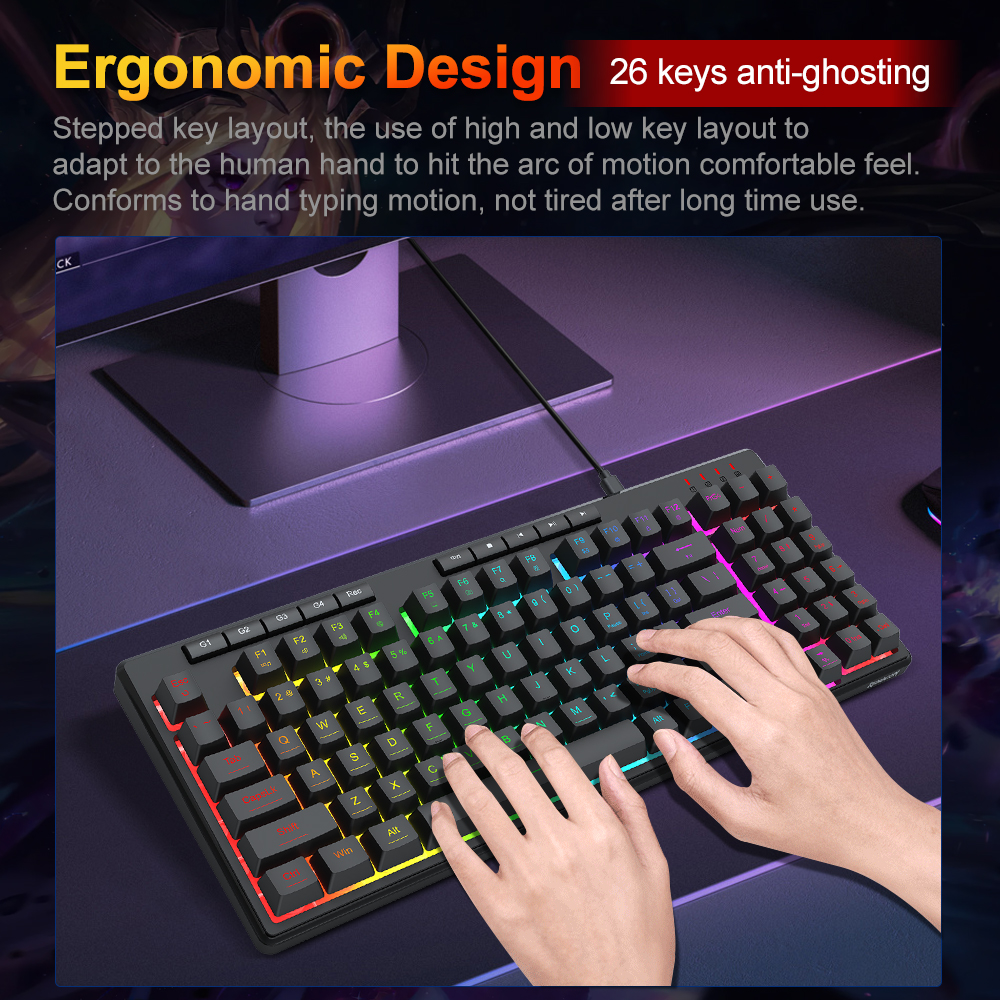 REDRAGON SHIVA K517 RGB USB RGB przewodowa membranowa klawiatura do gier 94 klawisze do komputera PC Laptop Gamer odpinany kabel