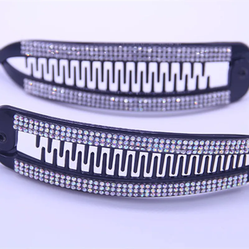 Joyería para el cabello, pasadores de plátano, pinzas en forma de garra para el pelo de pez, horquillas, accesorios para el cabello con diamantes de imitación negros para mujer, pinzas, abrazadera, tocado