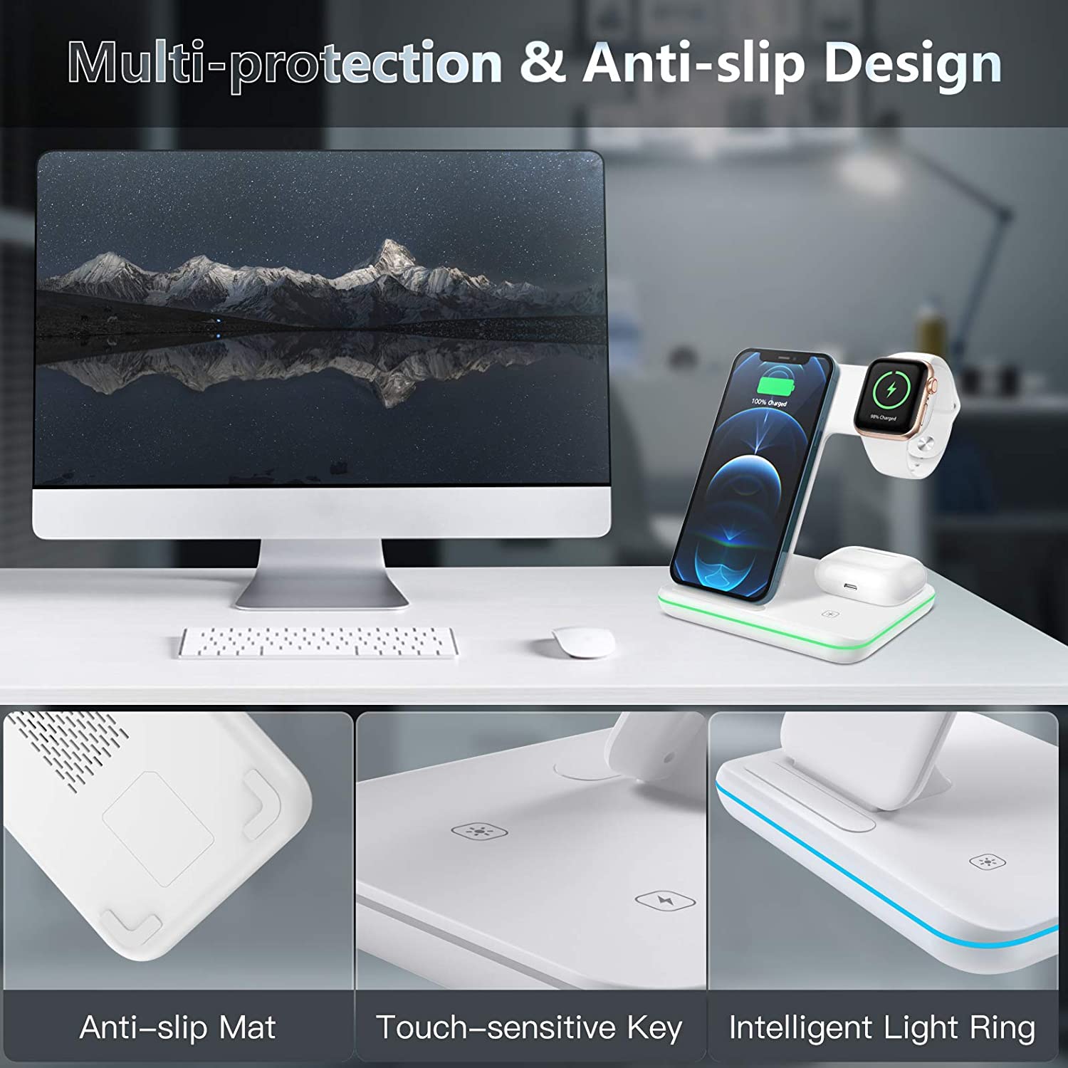 Kabellose ladestation für iphone 13, 12, 3 in 11 xs ,  x 8, apple watch  se 6, 5, 4, 3 und 1 qi pro 15w mit schnellladefunktion