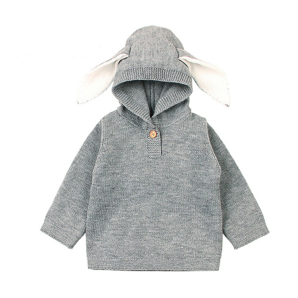 Søde vinter toddler baby sweaters børn drenge piger kanin øre sweatshirt hoodie sweater varm strik toppe dejlige baby tøj: Grå / 24m