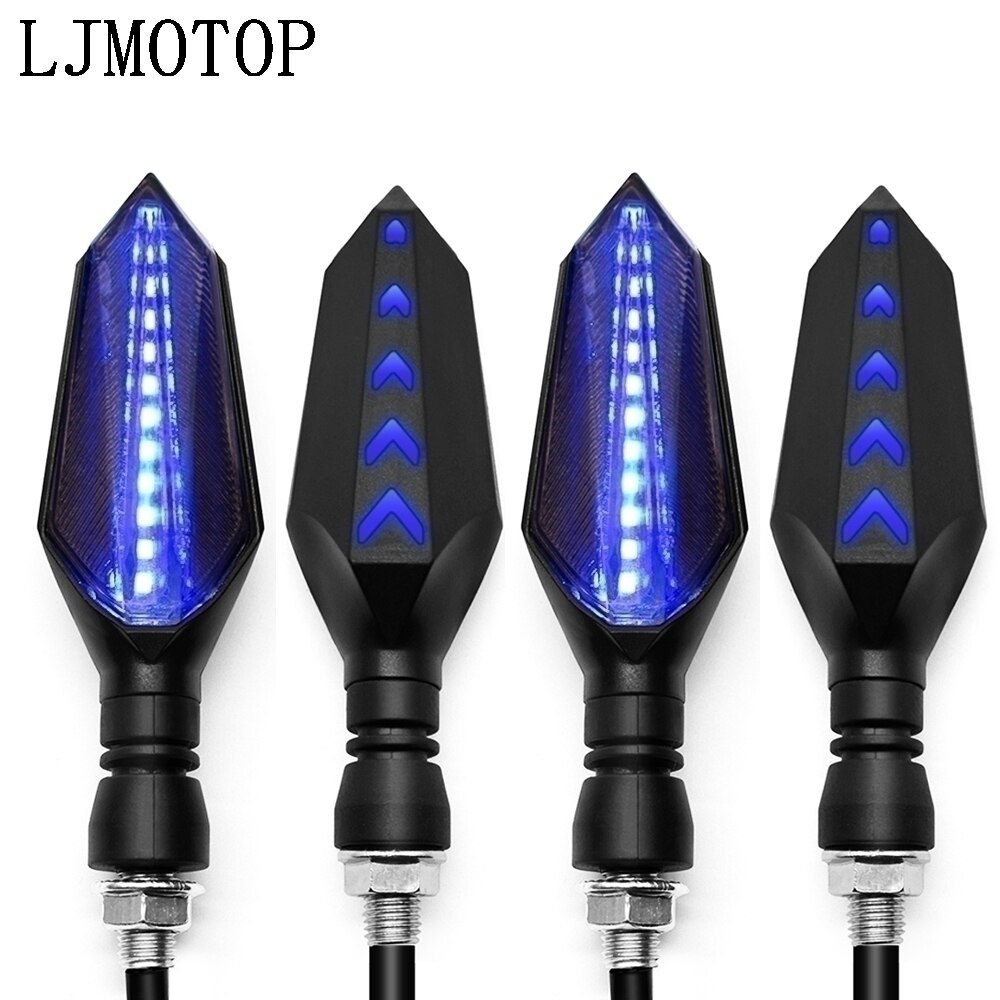 Universell motorsykkel ledet blinklys lampe sekvensiell flytende blits indikatorlys gult løpelys: 2 par blå-blå