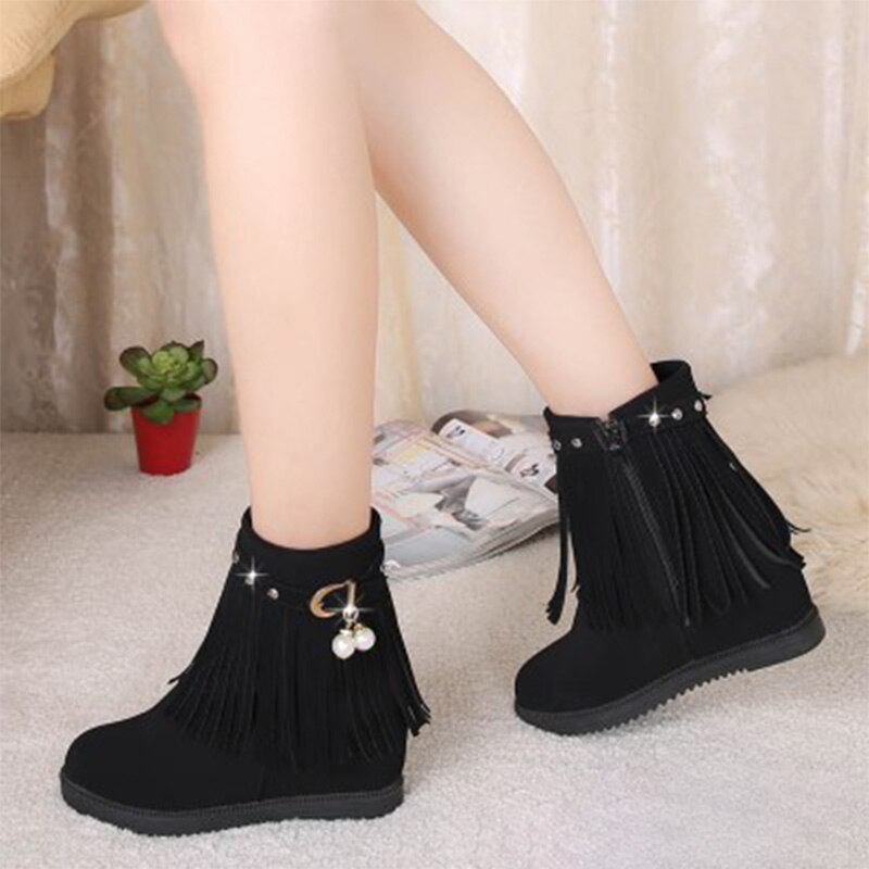 Femmes gland perle bottines femmes troupeau chaussures plates femme boucle hauteur augmentant dames Zip chaussures femme Rivet chaussures
