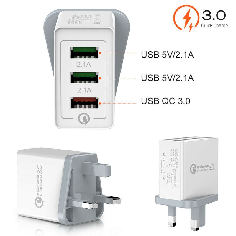 Quick Charge 3 multi-port USB QC 3.0 Hub di ricarica rapida adattatore per caricabatterie da muro di rete UK per Samsung iphone Xiaomi cellulare