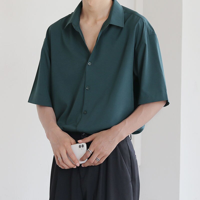 Sommer Kurzarm Hemden Männer Dünne Luxus verlieren halb-ärmeln Koreanische lässig Alle-spiel Dunkle Grün Harajuku Shirt Geschäft Formale
