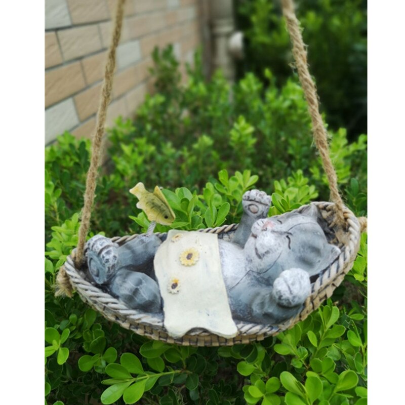 Pastoral Cute Animal Swing Cat Ornaments Pendant Crafts Outdoor Garden Figurines Craft Villa Kindergarten Sculpture Decor M5574