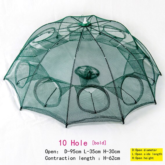 Newest Fish trap 4/6/6/12/10/16/20 Holes Automatic Folding Fishing Net Carp Shrimp Crab Baits fish Fishing Equipment: 10 Holes JC