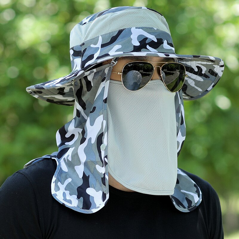 Outdoor visserspet voor heren, bestand tegen de zon, in de zomer: Grijze camouflage