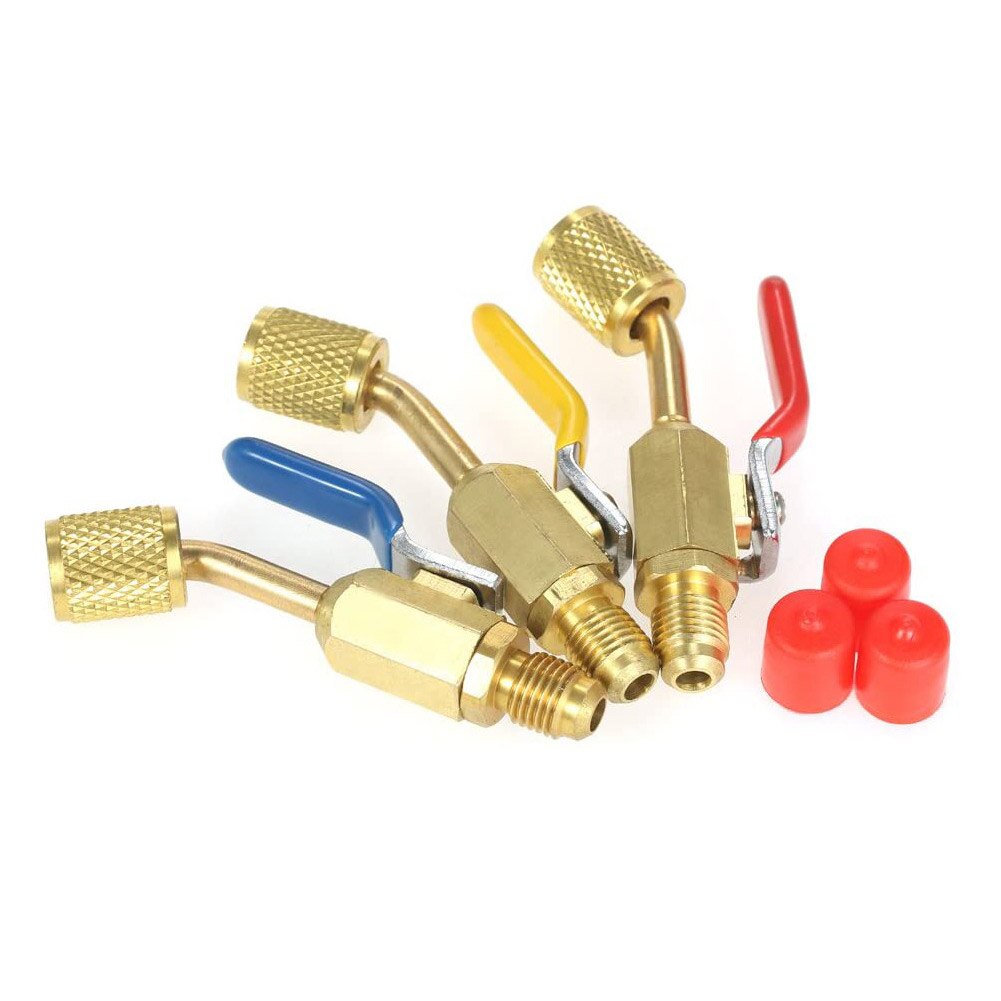 6 Pieces Air Conditioning Refrigerant Angled Compact Ball Valve 1/4 Inch for R410A R134A R12 R22 AC HVAC Charging Hoses and Mani