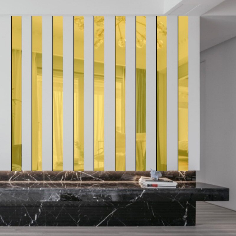 Spiegel Zelfklevende Stickers 10Pcs Gestreepte Spiegel Sticker Kristal Behang Diy 3D Muurtattoo Woonkamer Badkamer decoratie: Goud