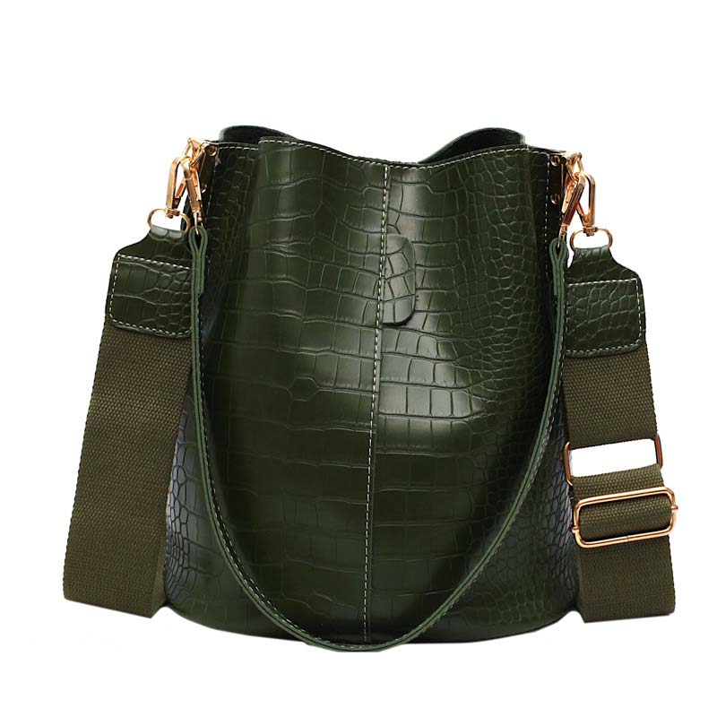 TTOU Frauen Eimer Tasche Große Kapazität Pu Leder Casual Schnalle Geldbörse Handtasche Schulter Crossbody Krokodil Retro Vintage Daypack: 03
