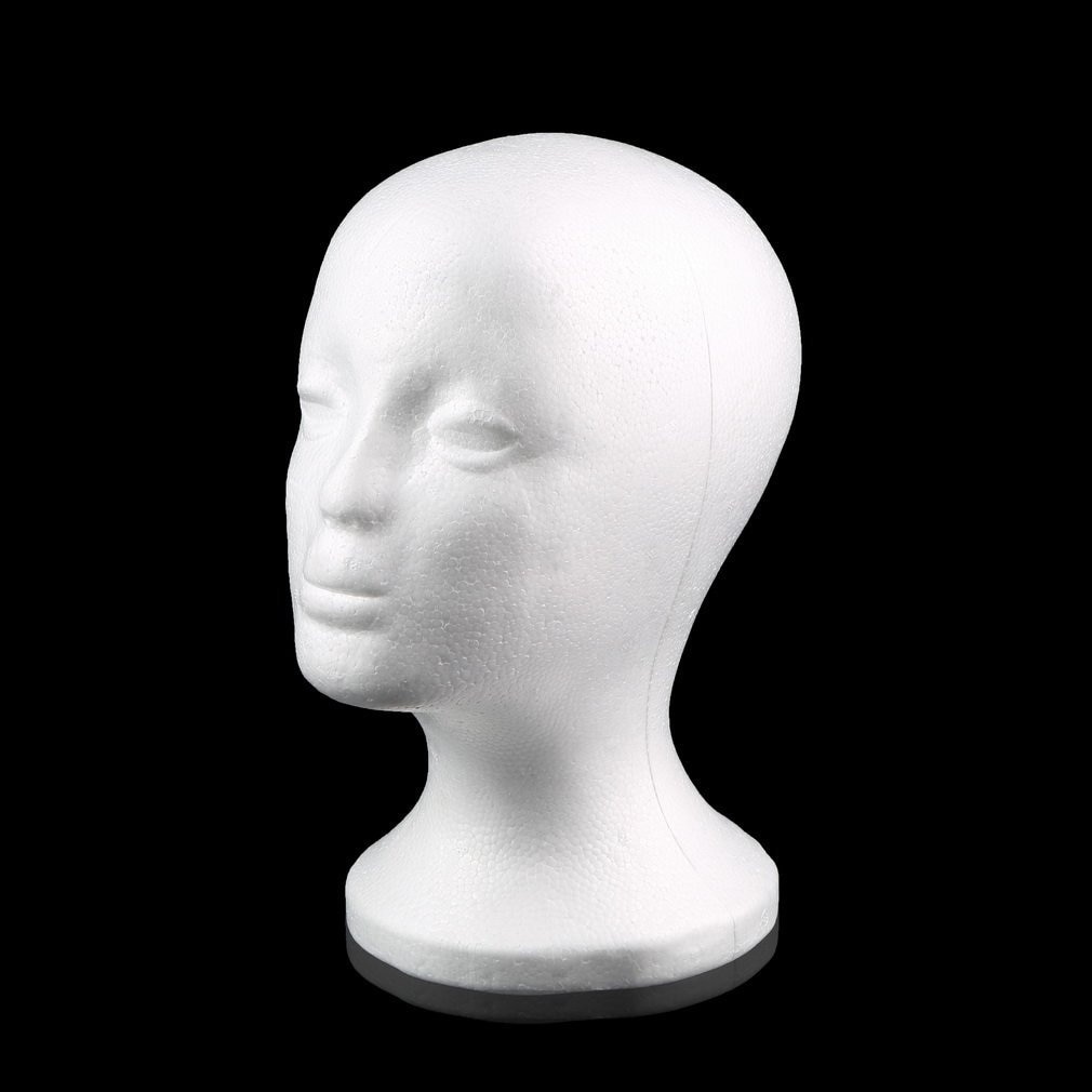 Maniquí de espuma de poliestireno para mujer, modelo de cabeza de maniquí, peluca de espuma, gafas de pelo, vitrina, soporte de exhibición, color blanco,