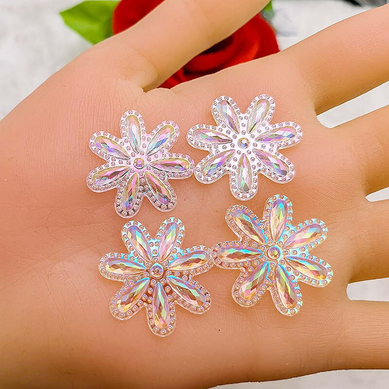 30PCS 25mm AB Acrylic Flower Rhinestone Flatback Wedding Diy Button Crafts: White-30PCS