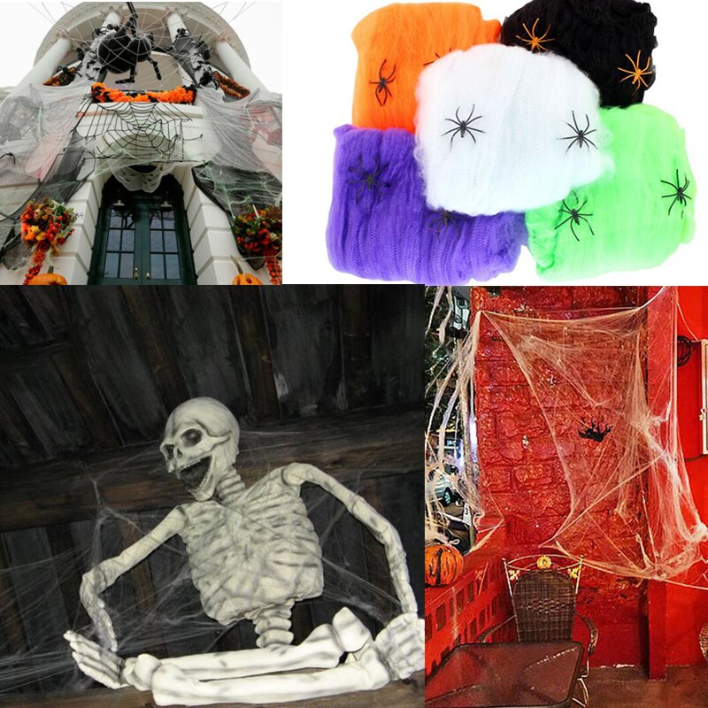 5 Farger Hjemsøkt Hus Spindelvev Dekorasjon Festrekvisitter Skrekkrekvisitt Halloween edderkopp web DIY Simulert Kjemisk Fiber