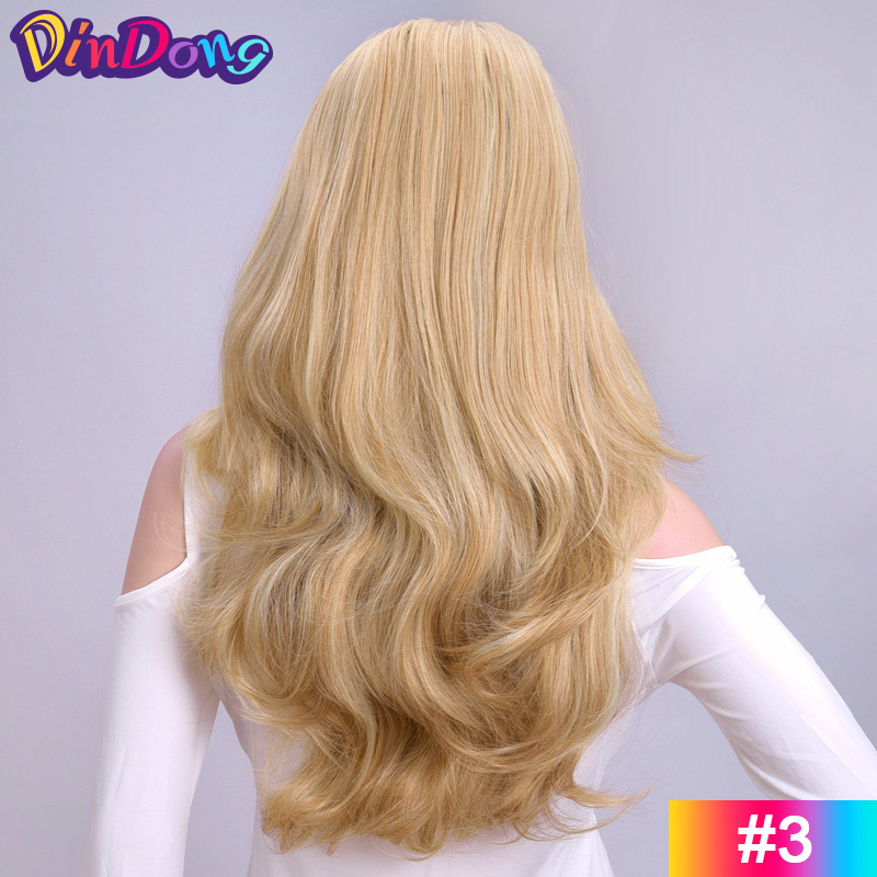 24 Polegada sintético longo ondulado cabeça amarrada 3/4 meia perucas para mulheres com clipes em, perucas loiras de extensão de cabelo: #3
