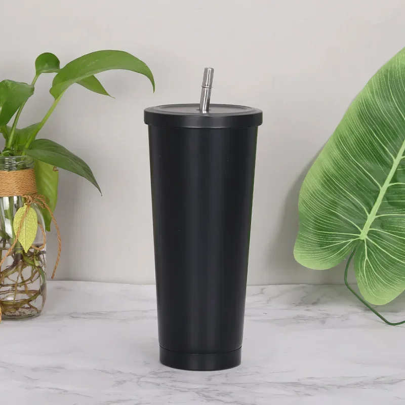 500 750ml Straw Cup With Lid Coffee Reusable Plastic Tumbler Frosted Mug Water Bottle Drinkware Portable Large Capacity Milk Tea: black / 500ml