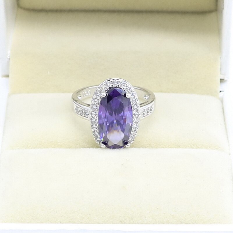 Viola Ametista Bianco Topazio Anello In Argento 925 Per Le Donne Regalo Di Compleanno Dei Monili di Cerimonia Nuziale Acquistare Uno Ottenere Uno Libero