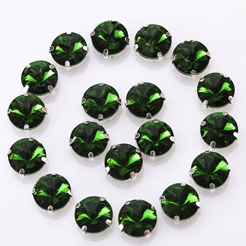 Piedras de cristal redondas brillantes para coser, piedras de vidrio para decoración de ropa, piedras de cristal sueltas con parte trasera plana y garra, 10  s062: Verde oscuro