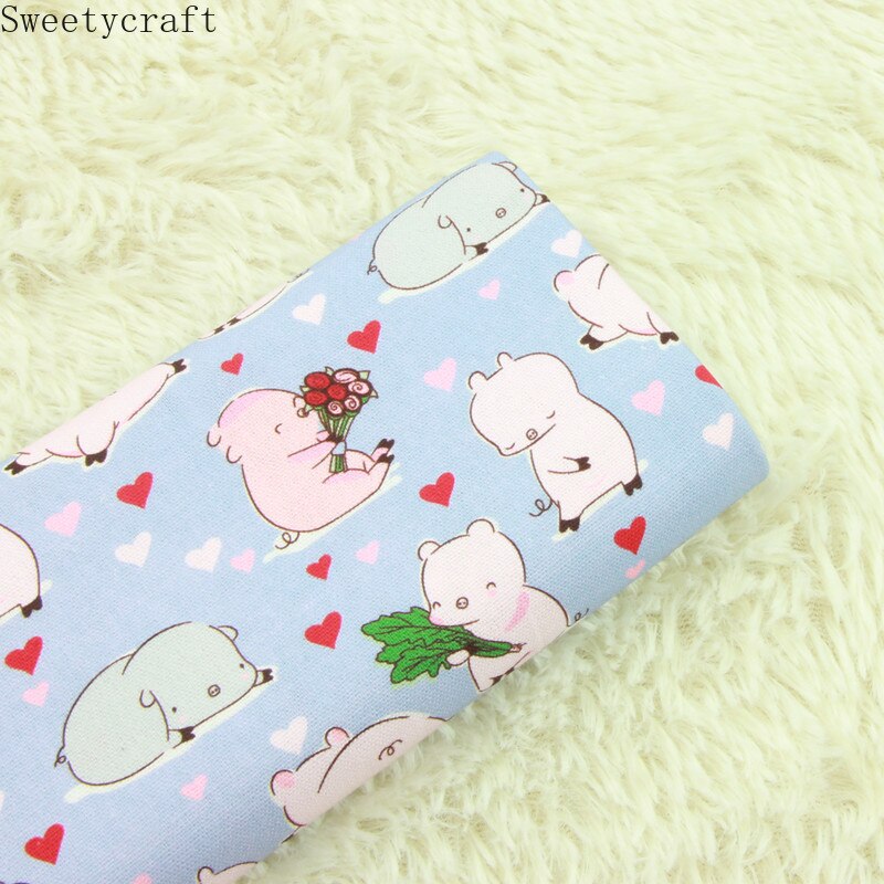 110x45cm Thick 100% Cotton Fabric Heart Pig Print Cloth Sewing Dress Quilting Fabrics Patchwork Needlework DIY Handmade Material