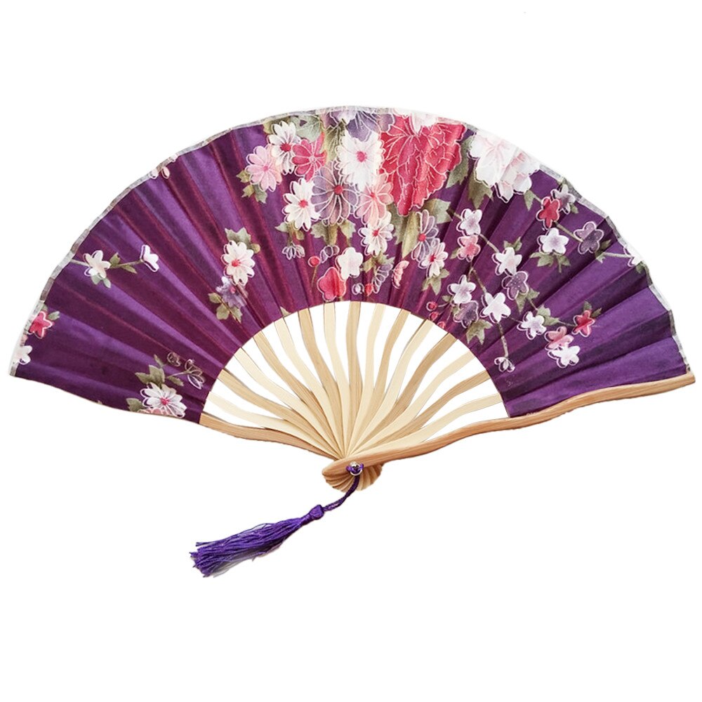 Silk Chinese Fan Folding Hand Held Silk Bamboo Prints Fan Japanese Series Vintage Retro Style Handmade Fan #LR1: L