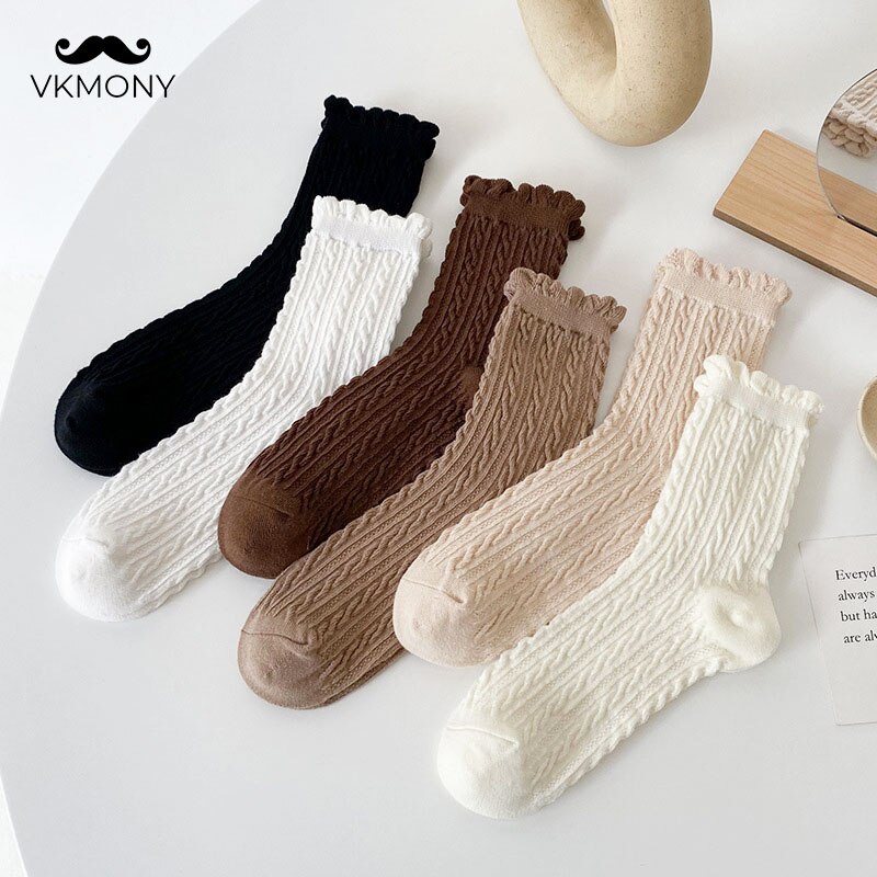 Women cotton socks 3pairs/lot Bubble mouth Retro japanese style collage socks girl female socks VKMONY