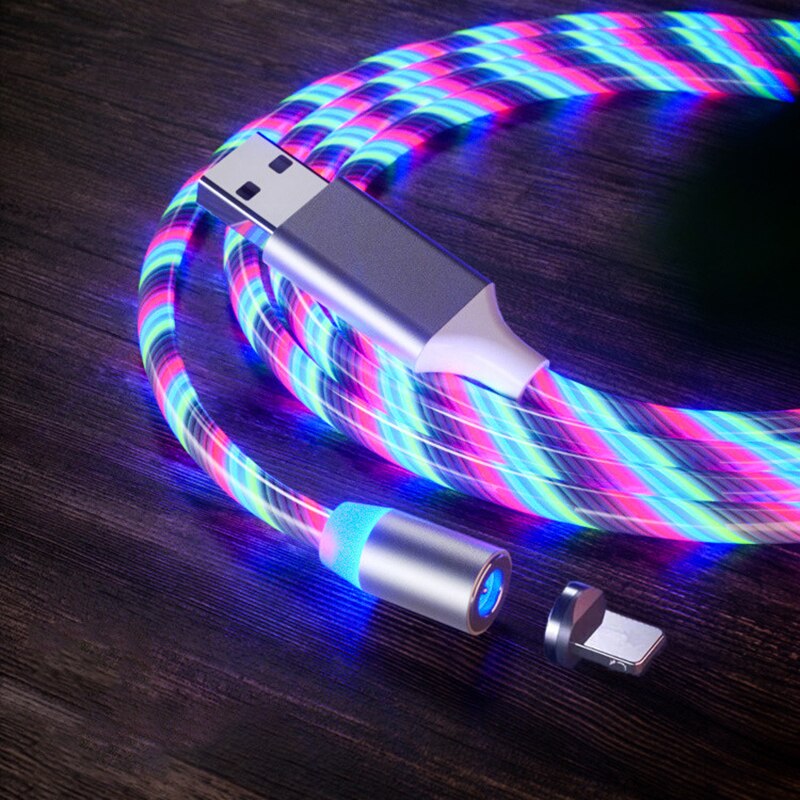Led Magnetische Vloeiende Light Usb Oplaadkabel Voor Iphone X Usb Type C Kabel Micro Usb Cabo Voor Huawei Type-C Lader: White / for micro usb