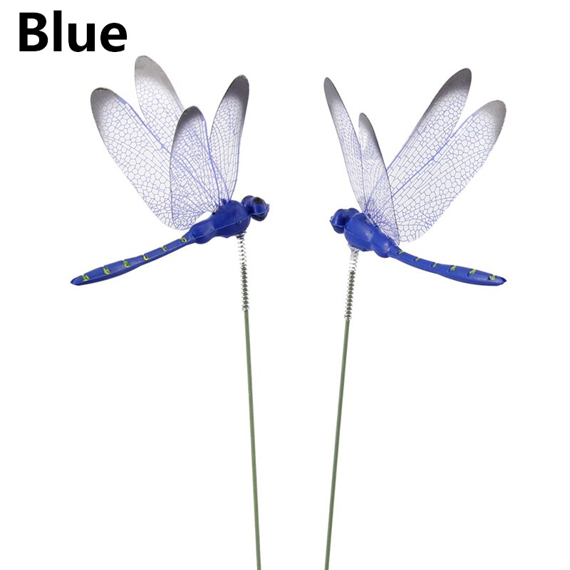 10 Stks/partij Kunstmatige Dragonfly Vlinders Outdoor 3D Simulatie Dragonfly Stakes Yard Plant Gazon Decor Stok Tuin Decoratie: Blue