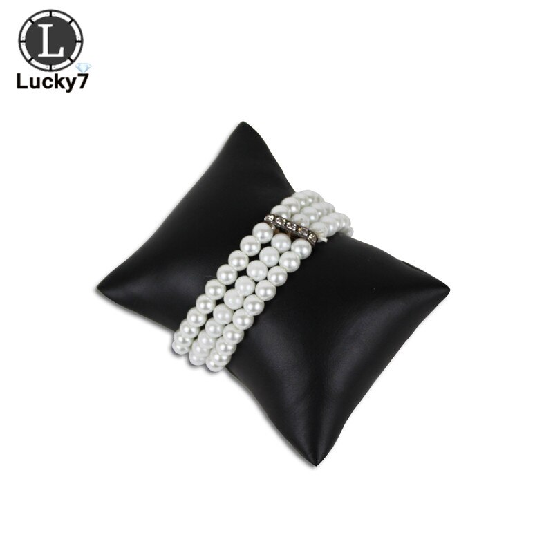 S-Size Jewelry Pillow Stand Velvet PU Holder Organizer Bracelet Case Bangle Anklet Watch Display Photography Prop: black