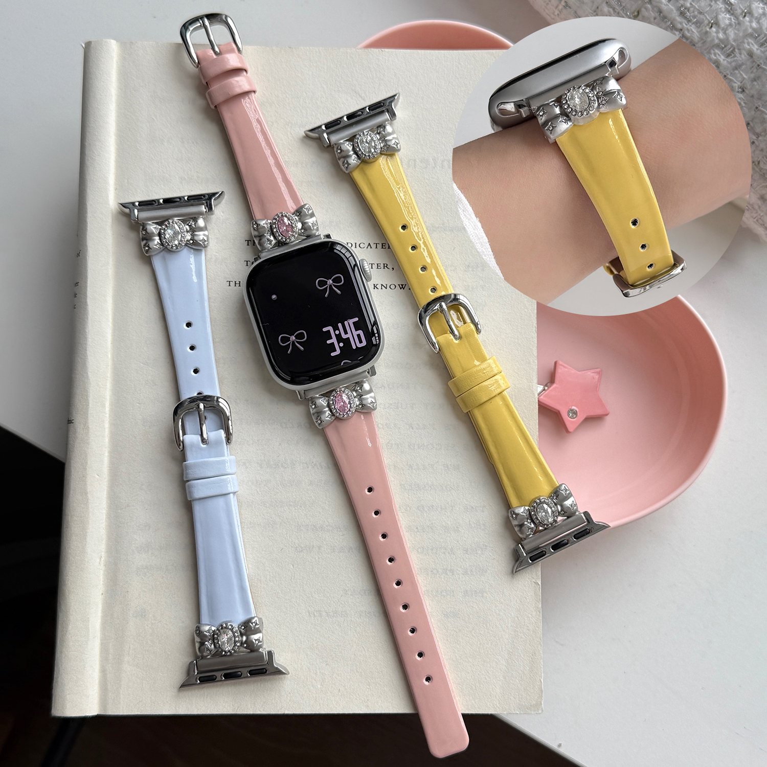 Leuke vlinderdiamant lederen band geschikt voor Apple Watch 49/46/45/44/42/41/40 en 38 mm Geschikt voor iWatch Ultra 9 8 7 6 5