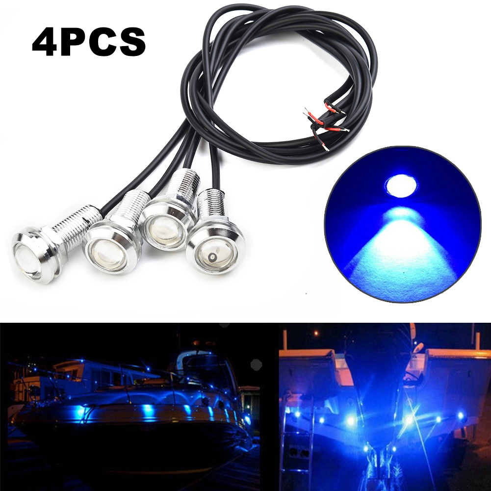 4 pièces bateau marin lumière LED bleu feu arrière rond feu arrière LED argent étanche chemin sous-marin feux de position latéraux