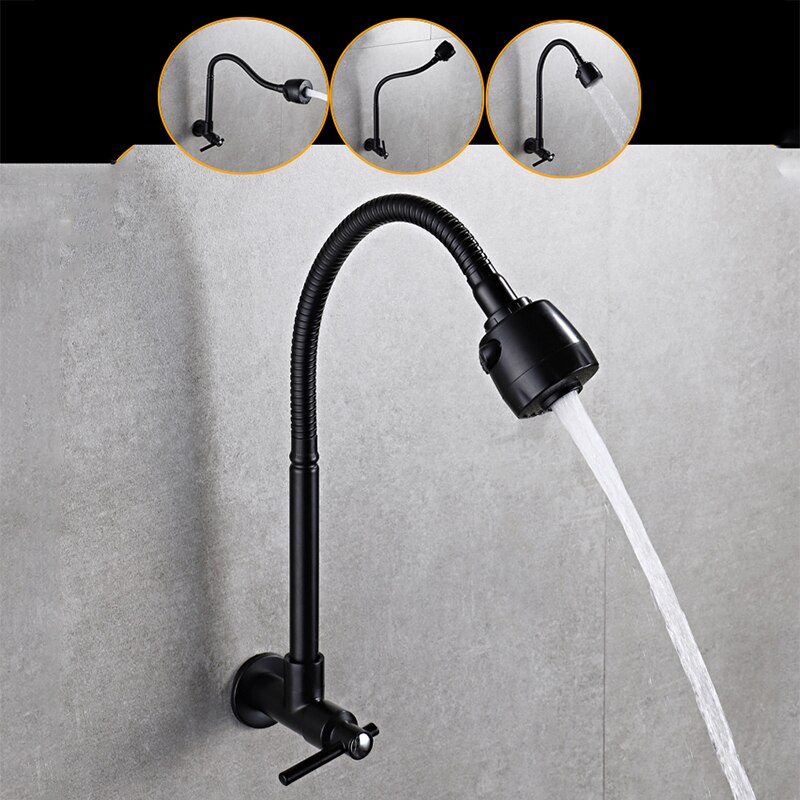 360 Graden Draaien Black Wall Mounted Kraan Dual Outlet Water Sproeier Kranen Pull Down Spring Kraan Mengkraan