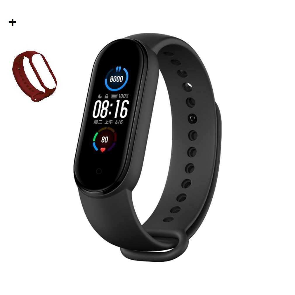 Newest Xiaomi Mi Band 5 Wristband 4 Color Heart Rate Fitness Tracker Bluetooth Sport Bracelet AMOLED Screen Miband 5: wine red