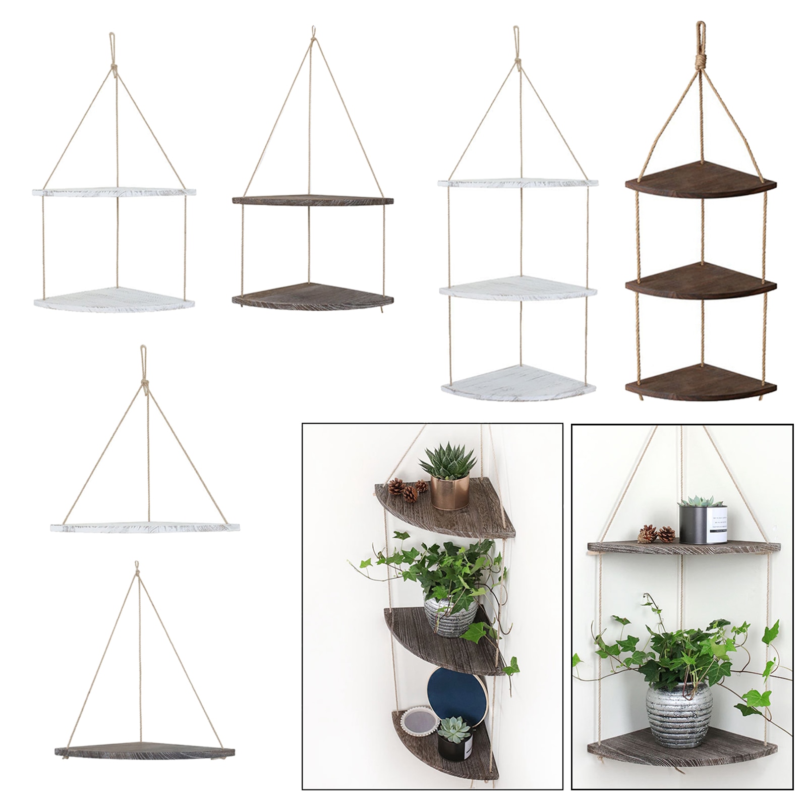 Estantes de esquina colgantes para exteriores, repisa de esquina de madera decorativa para jardín, cocina, baño y dormitorio, sala de estar y baño