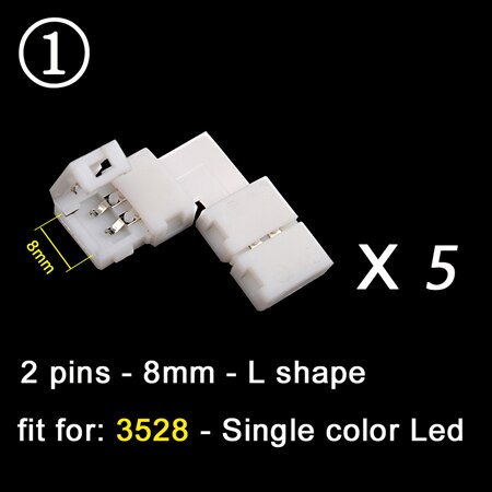 5 pcs 2 pin/4 pin L/T/X Shape LED Strip Light Connector Corner Right Angle 8mm/10mm 5050/3528 SMD Solderless LED Ribbon Adapter: 2Pin 8mm L Shape