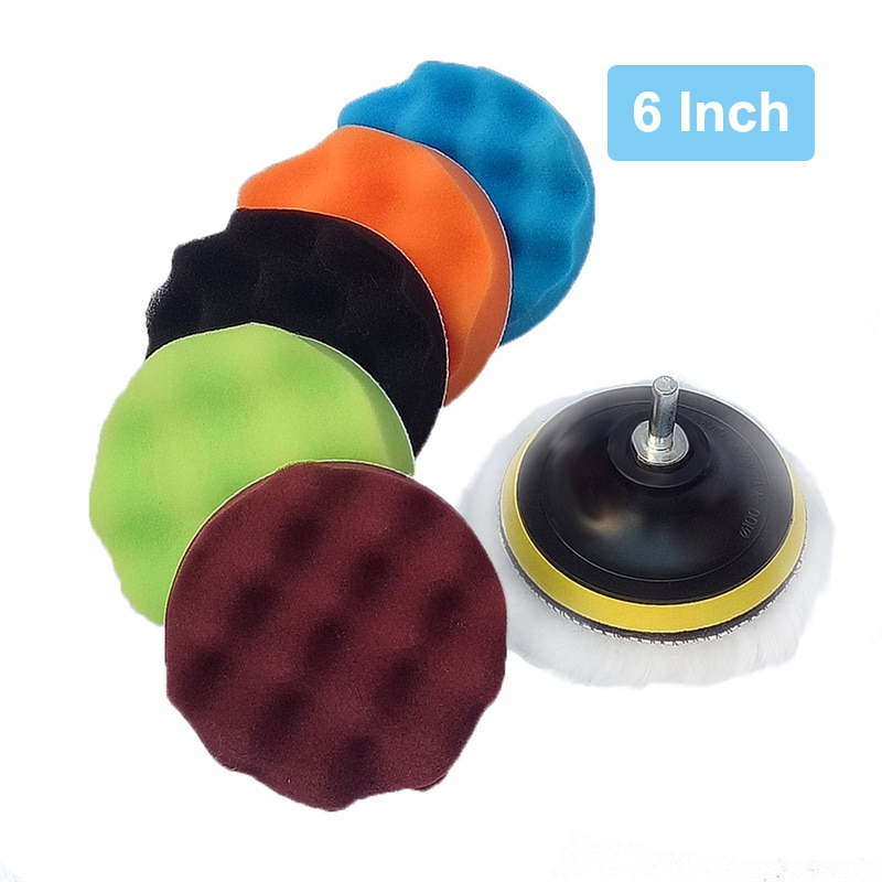 Almohadilla de pulido de esponja para coche, Kit de almohadillas de pulido de 5, 6 y 7 pulgadas, M10, M14, adaptador de taladro pulidor abrasivo de rosca, accesorio de herramientas de encerado