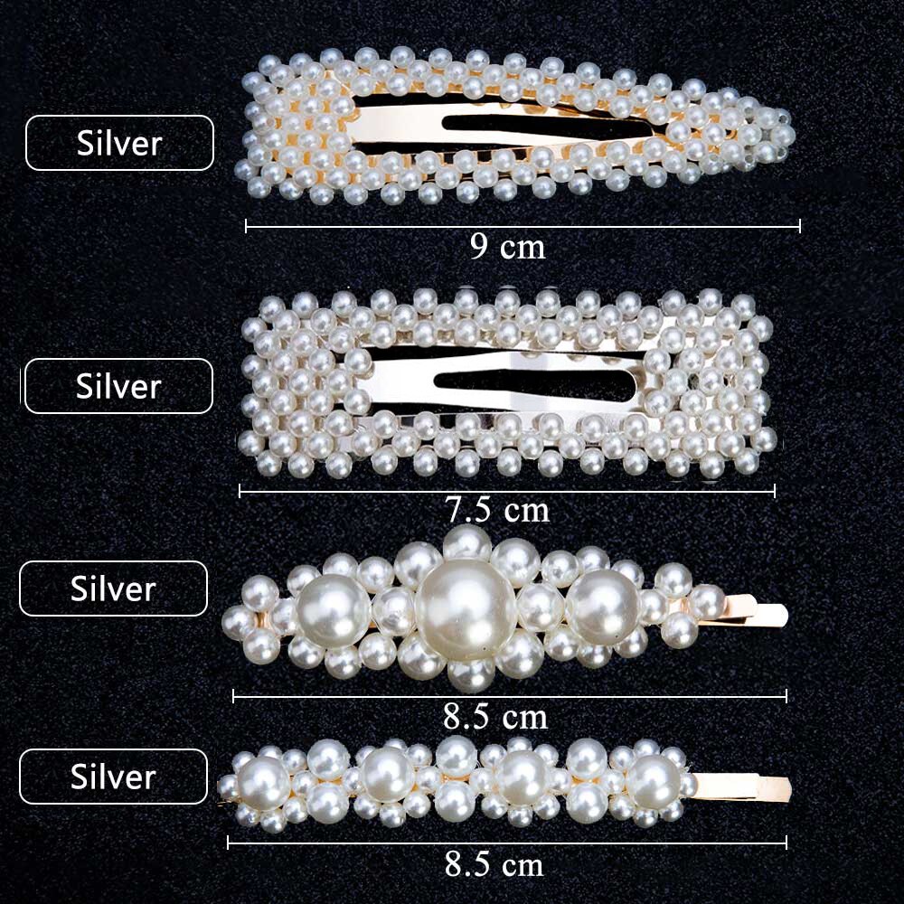 3/4pcs Trendy Pearl Hair Clips For Women Handmade Geometric Hair Barrette Triangle Square Hairpins Snap Hair Styling Accessories: 02