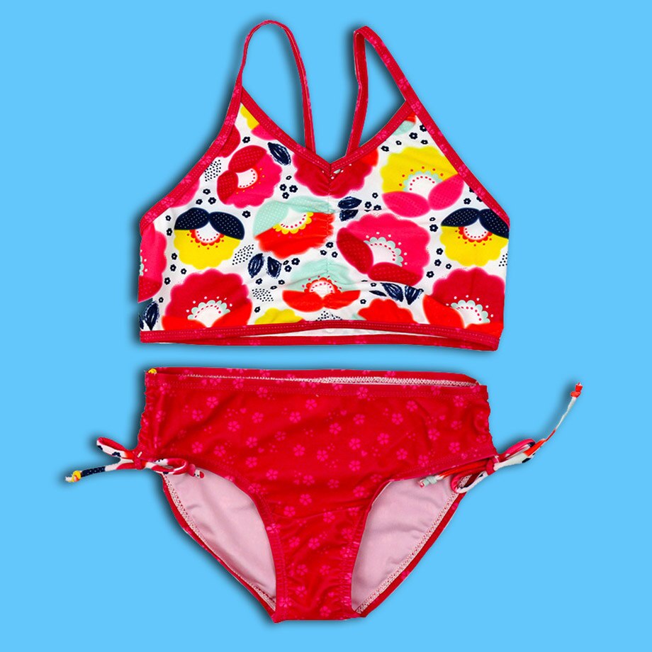 Infant Baby Girl Swimsuit 3-10 Years Children Swimwear Two Piece Girl Bathing Suit Red Floral Toddle Girl Bikini Child Swim Wear: 98-3 Years