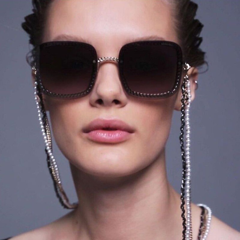 QPeClou de lujo perlas cadena gafas para mujeres de gafas de sol de Metal de la cadena