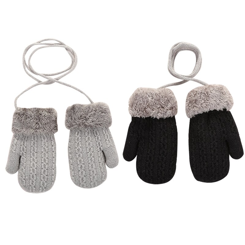 Gants tricotés chauds pour enfants, fourrure épaisse, hiver