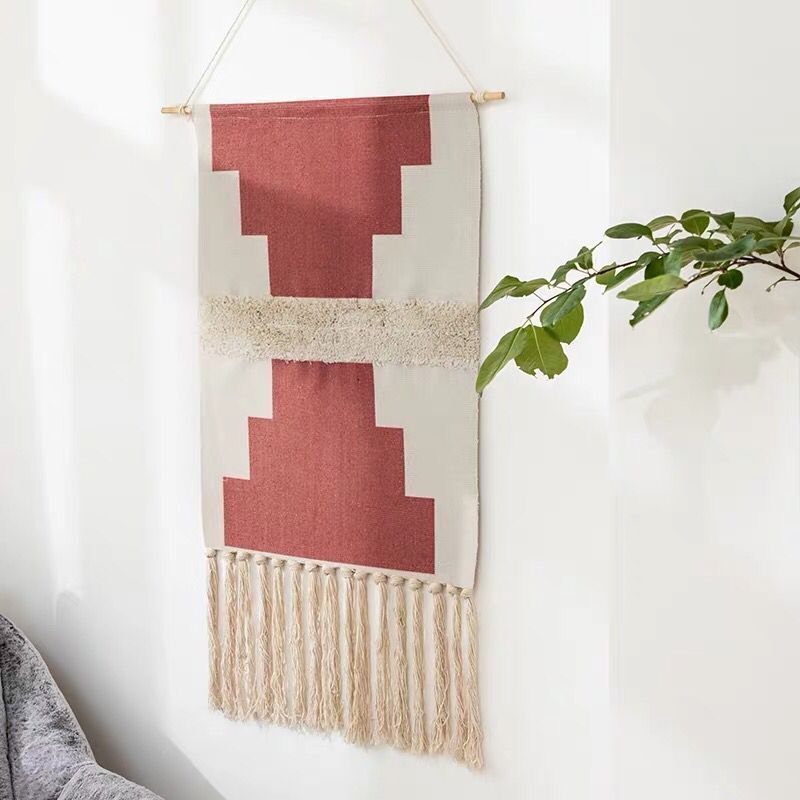 Tapiz colgante de pared de macramé para decoración del hogar, borla de algodón tejida hecha a mano, lienzo geométrico bohemio, tapiz de tela de fondo artístico: Gris oscuro