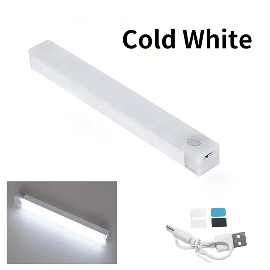 Luz LED para armario con Sensor de movimiento, luz nocturna LED recargable inalámbrica, portátil, para cocina, armario, escalera, retroiluminación: Blanco / Azul