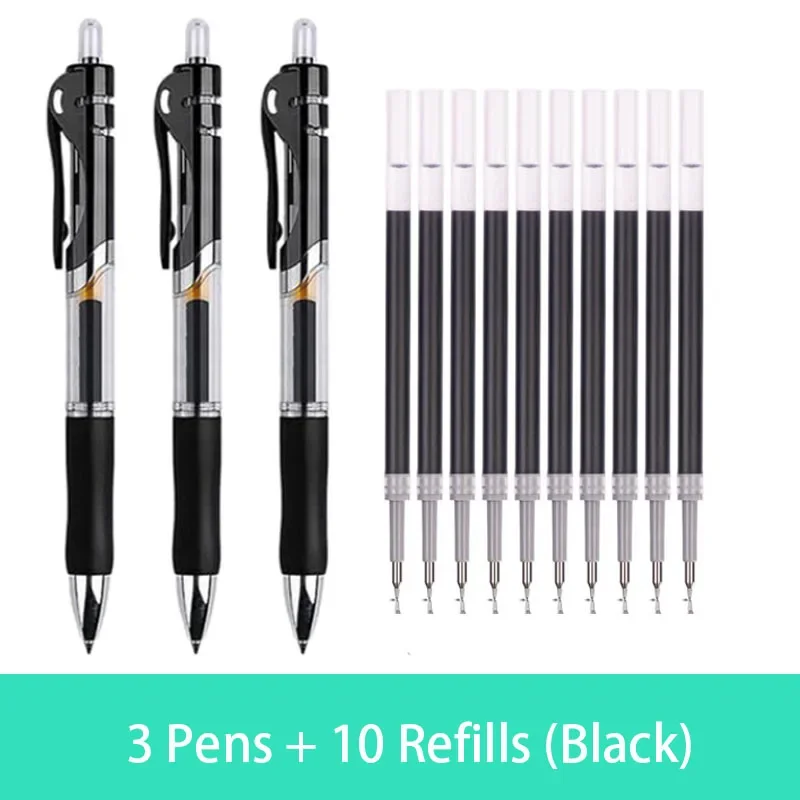 Roise Retractable Gel Pens Set Black/Red/Blue Ink Ballpoint for Writing Refills Office Accessories School Supplies Stationery: green