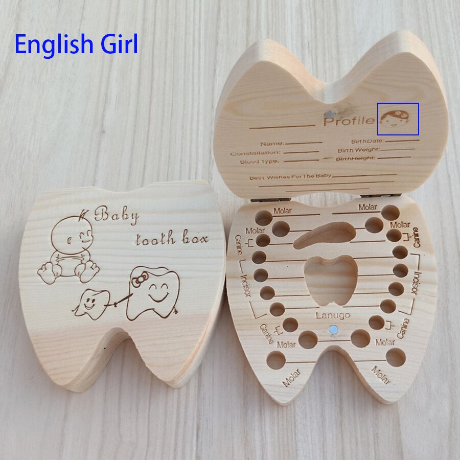 Lanugo-caja de almacenamiento de dientes para niños, Mini soporte de dientes multiusos de madera, estuche de almacenamiento para dientes de leche, para recuerdos: english girl