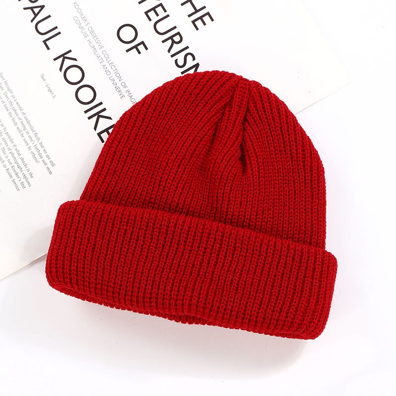 Cappelli lavorati a maglia per Le Donne Scutellaria Uomini Cappello Del Beanie di Inverno Retro Senza Tesa Baggy Melon Cap Polsino Docker Pescatore Berretti Cappelli Per uomini: Red