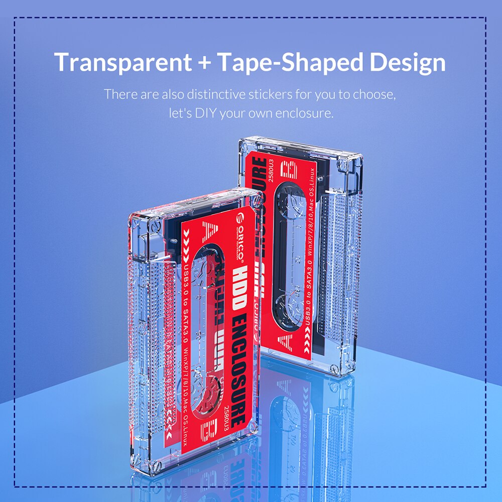Transparent HDD Case DIY Stickers for 2.5'' SSD Hard Drive Case USB3.0 HDD Enclosure External HDD Cassette Tape