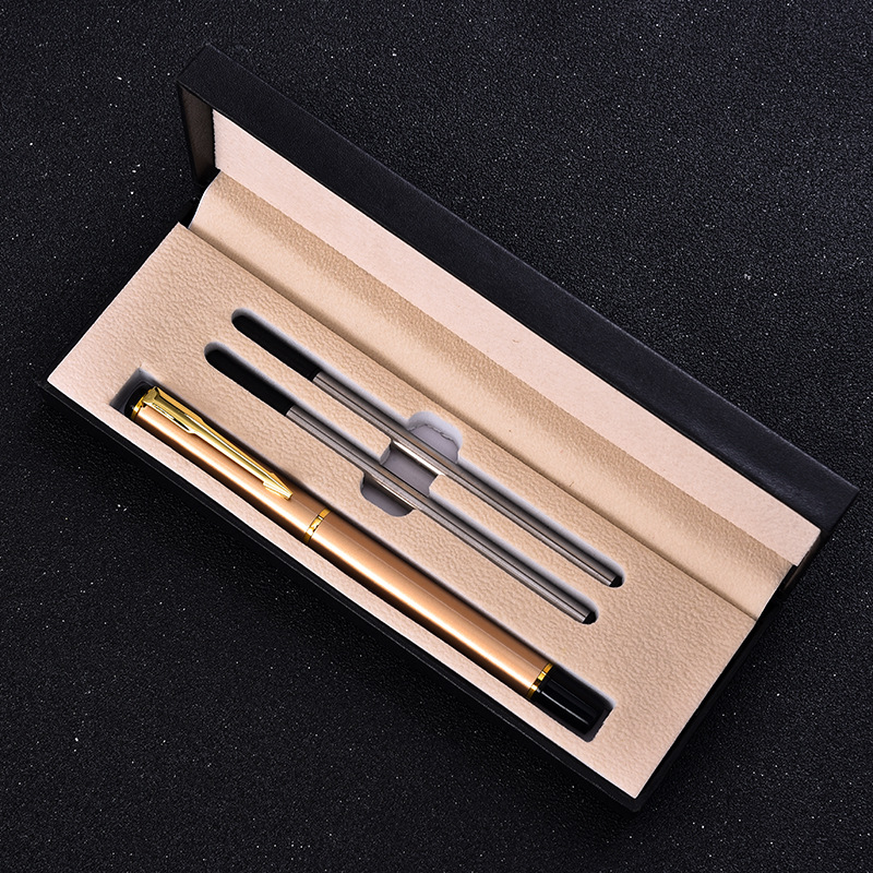 Caixa de presente embalagem luxo metal canetas esferográficas escola negócios escritório assinatura rolo caneta escrita estudante artigos de papelaria suprimentos: YELLOW